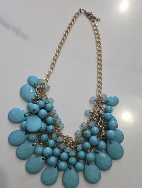 Gold-Tone Statement Necklace with Turquoise Blue Beads